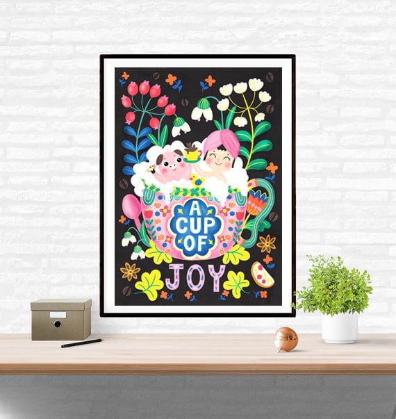 A Cup Of Joy Coffee Art Wall Art Print Illustration