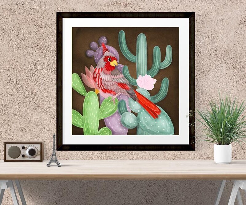 Desert Cardinal bird print
