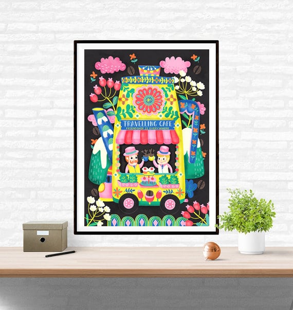 travelling cafe coffee wall art print