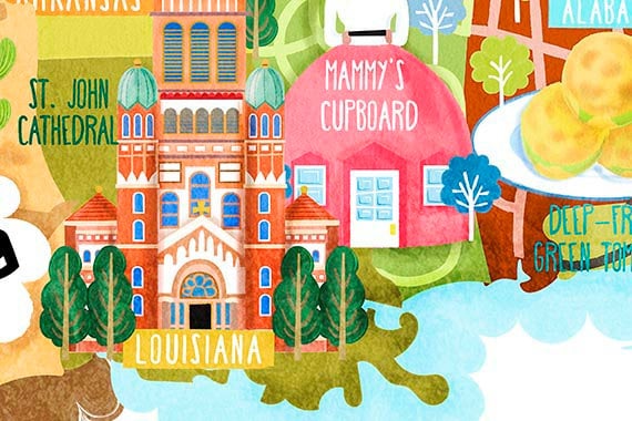 USA Map Illustration Poster Wall Art