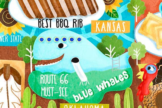 USA Map Illustration Poster Wall Art