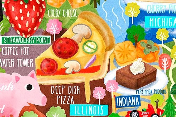 USA Map Illustration Poster Wall Art