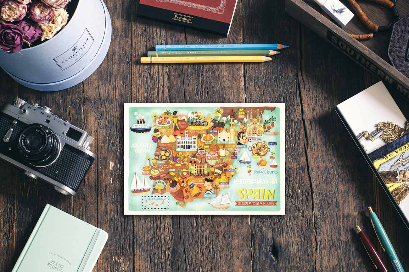 spain postcard map