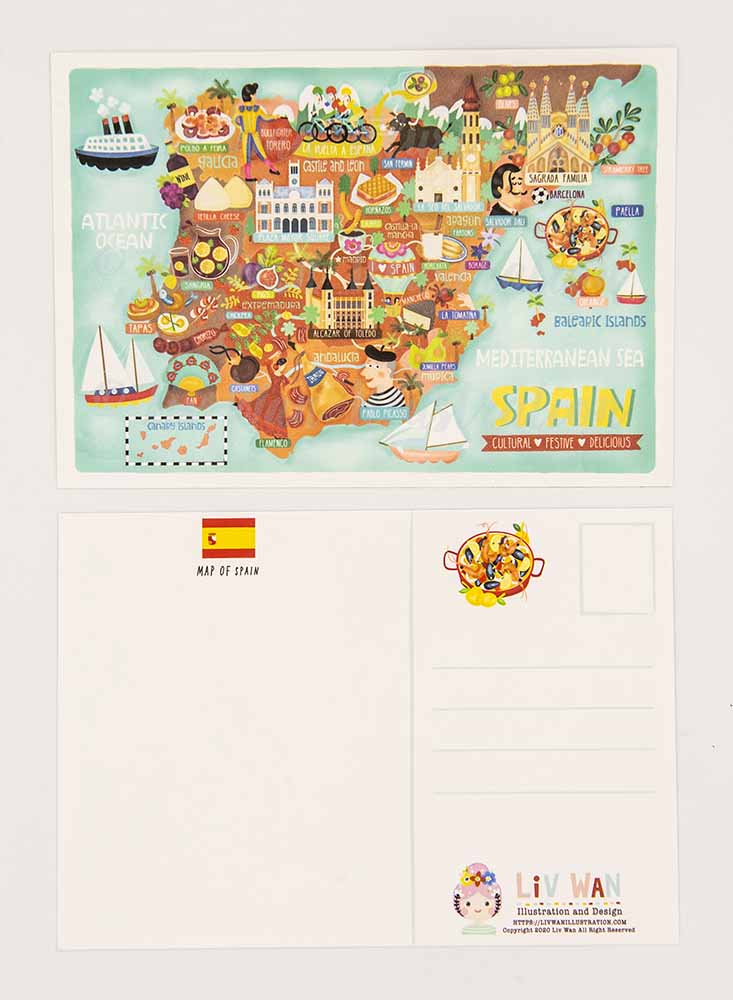Spain Postcard Map