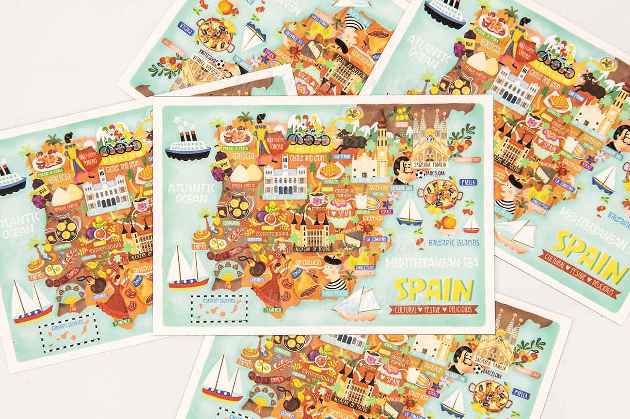 Spain Postcard Map