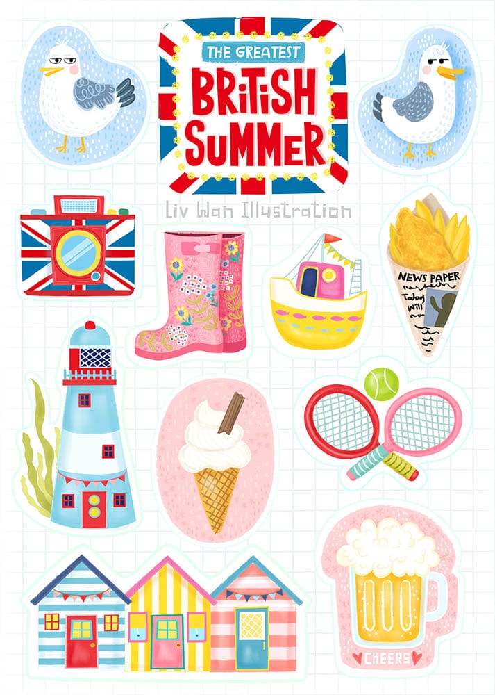 The Greatest British Summer Sticker Set-11 stickers-A5 sticker sheet-summer travel planner stickers
