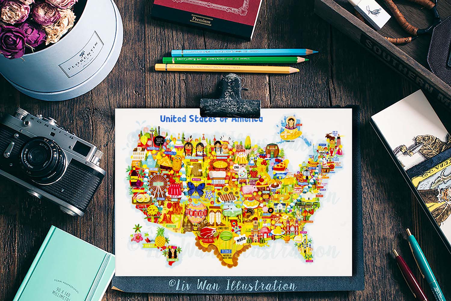 USA map postcard
