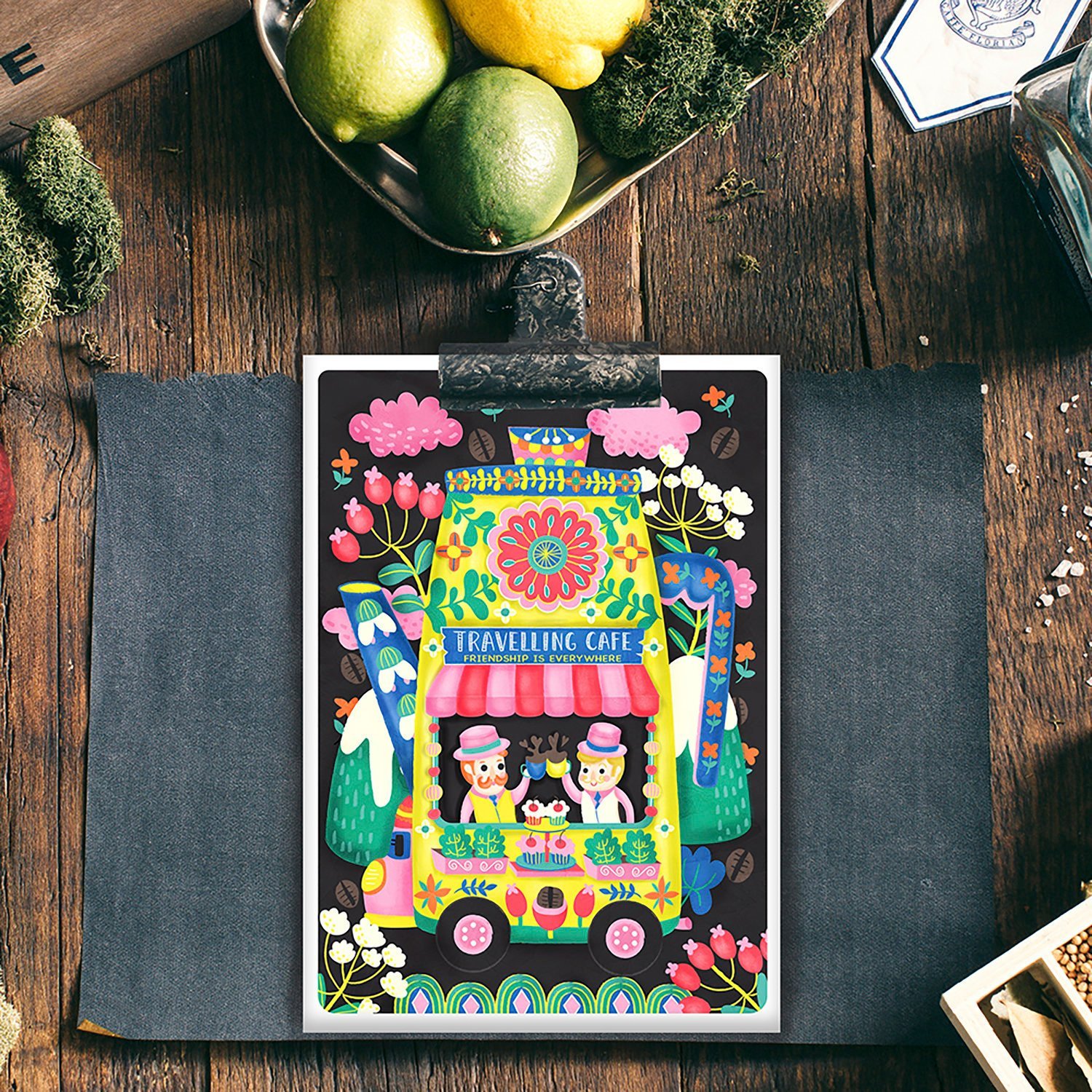 travelling cafe postcard