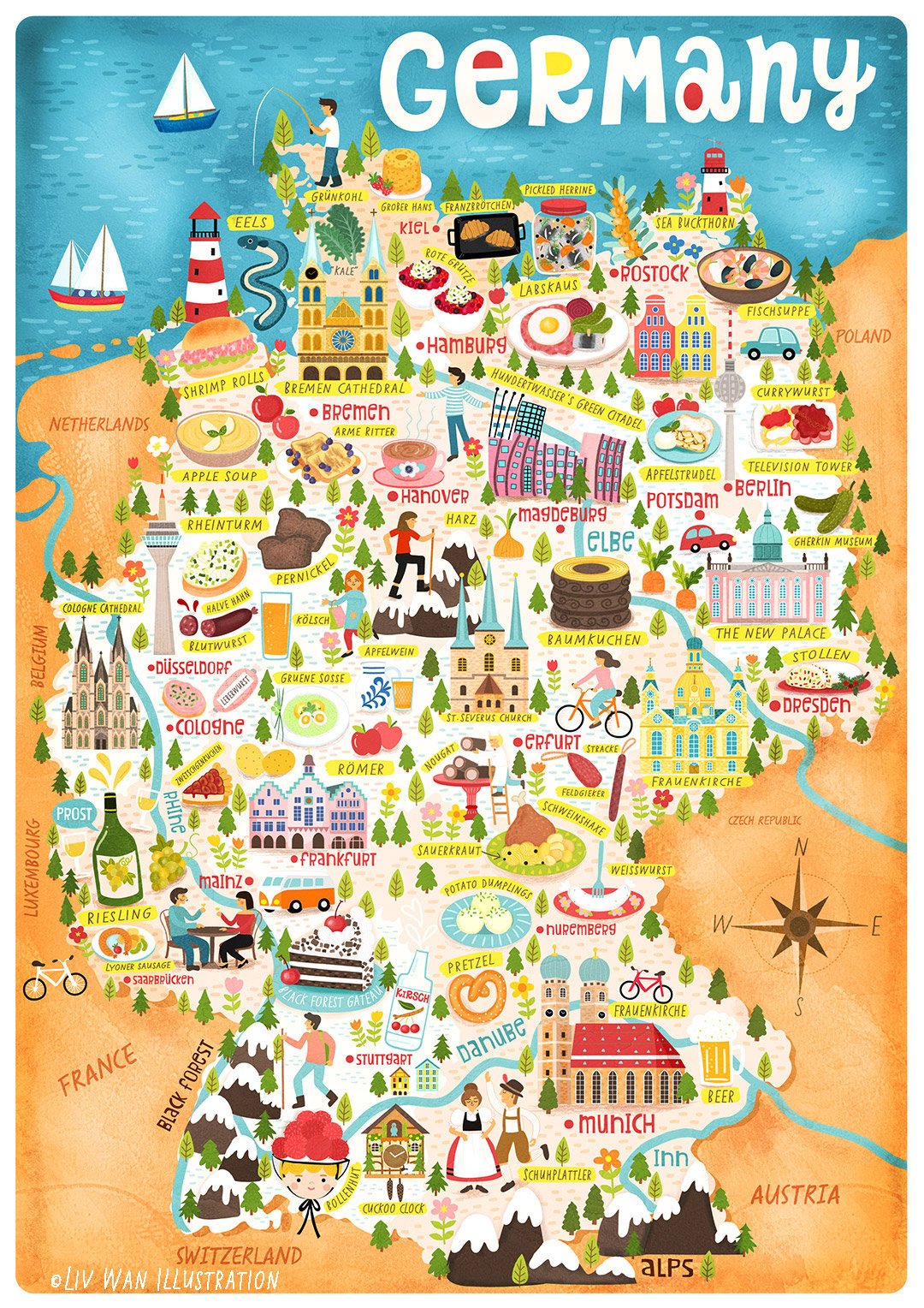 Germany Map Poster Wall Art Illustration - Image 2