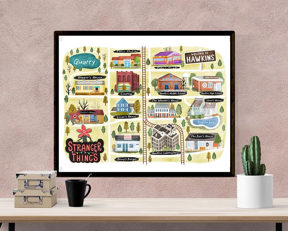 Stranger Things Hawkins Map Poster