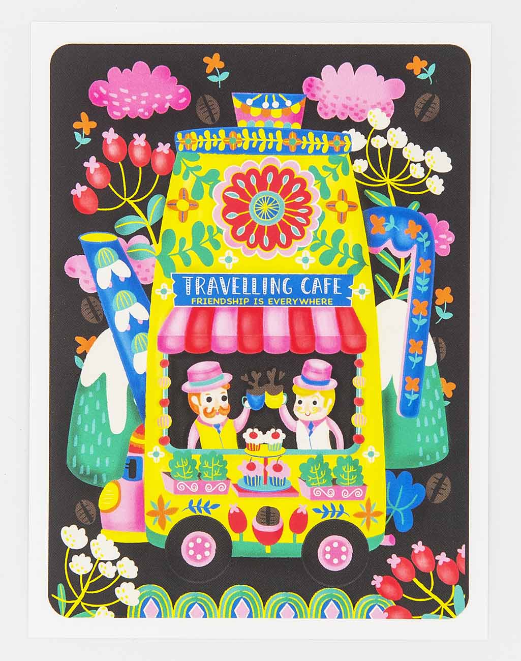 travelling cafe coffee lovers postcard