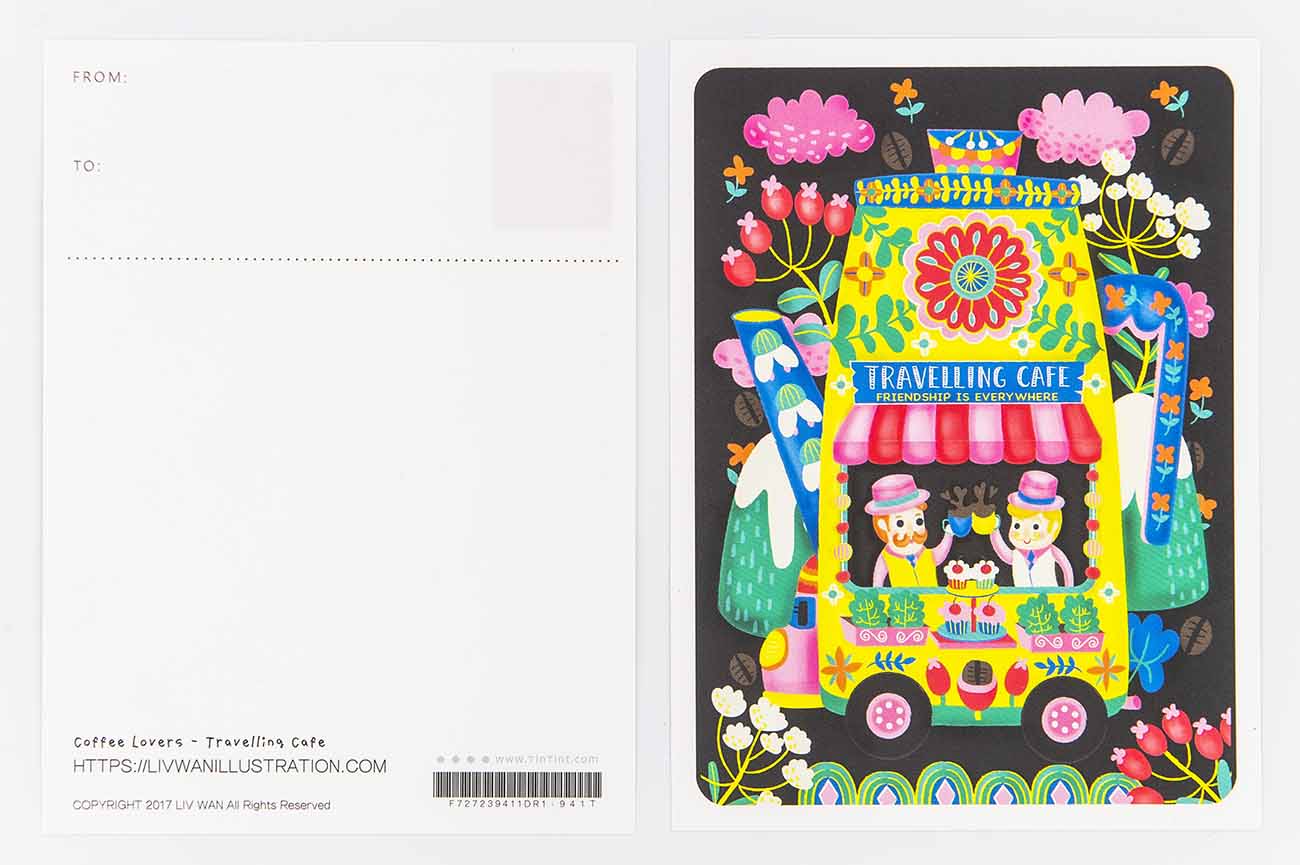 travelling cafe coffee lovers postcard