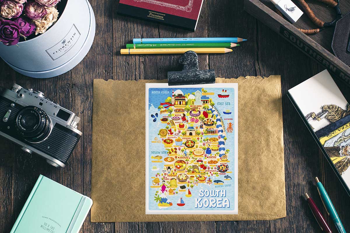 South Korea Food Map Postcard