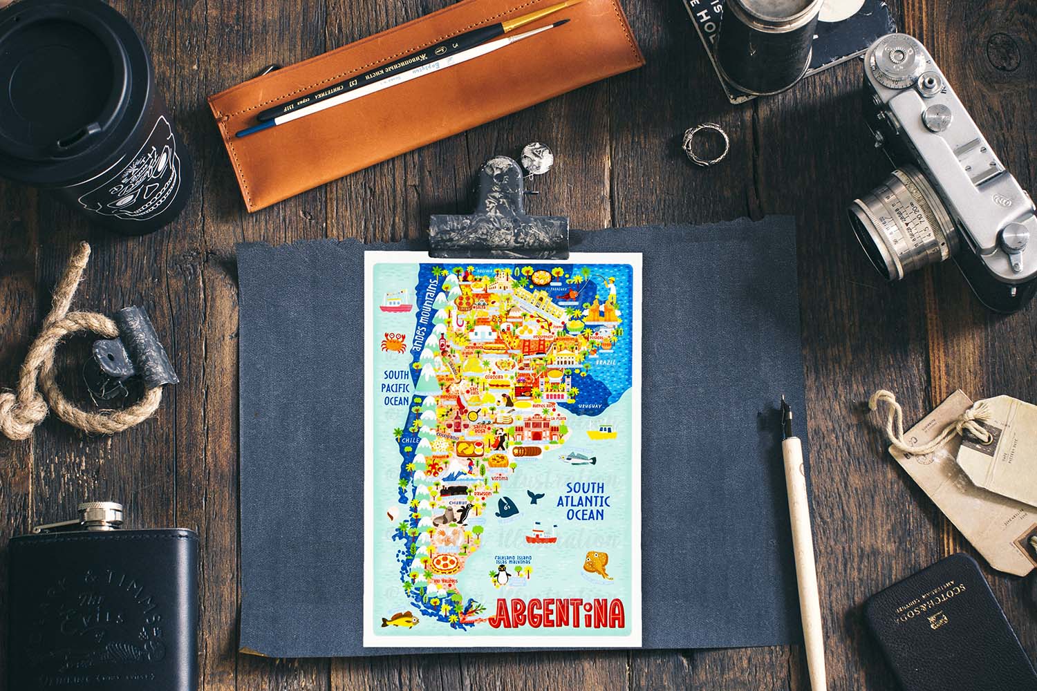 Argentina map postcard