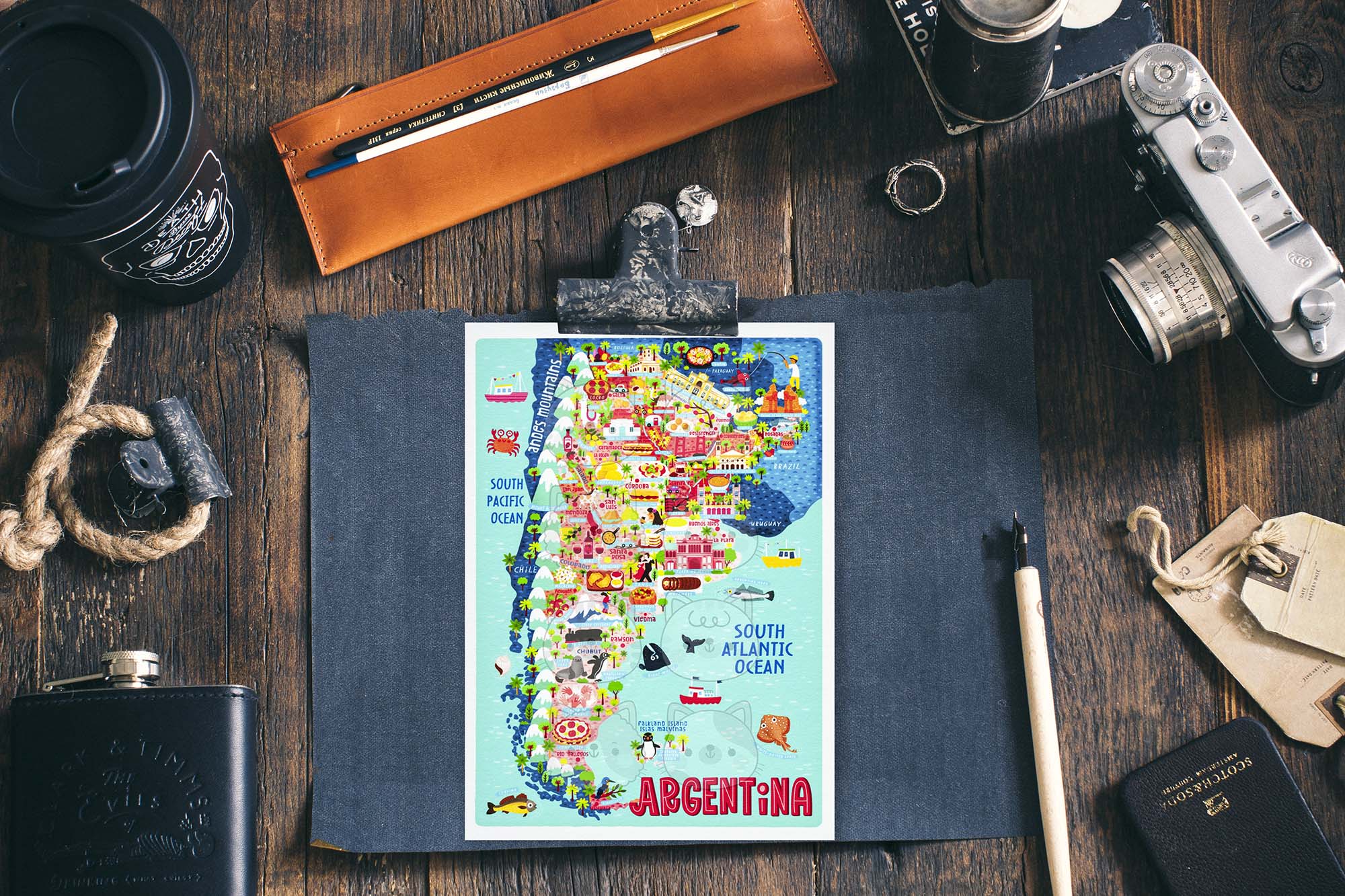 Argentina map postcard