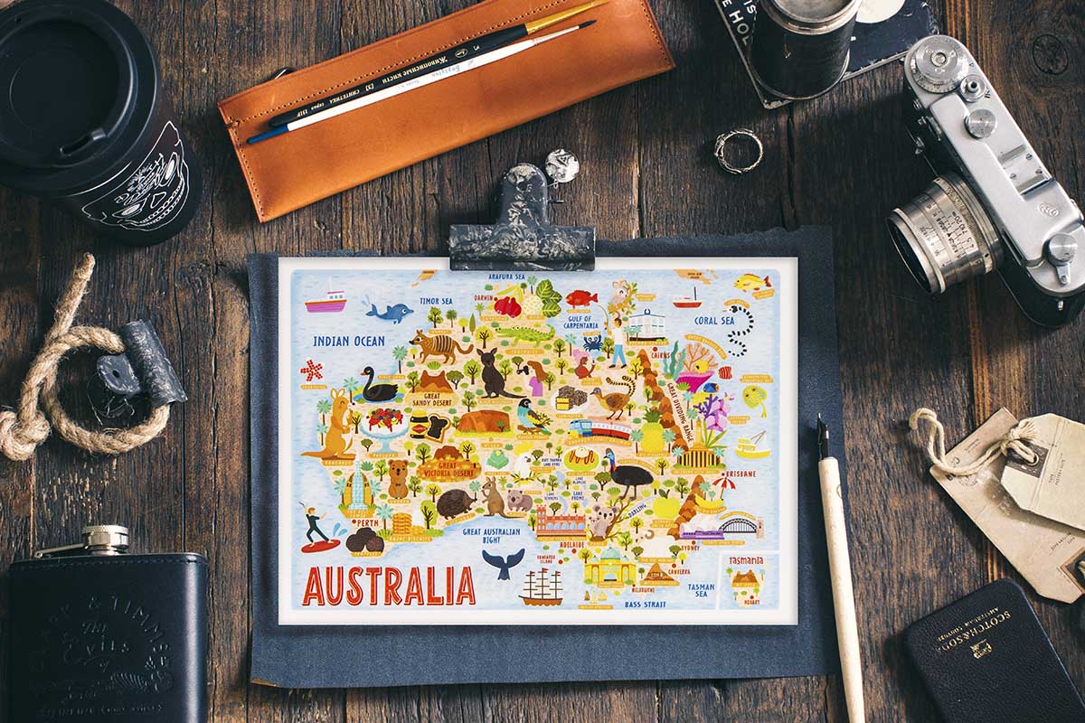 australia map postcard