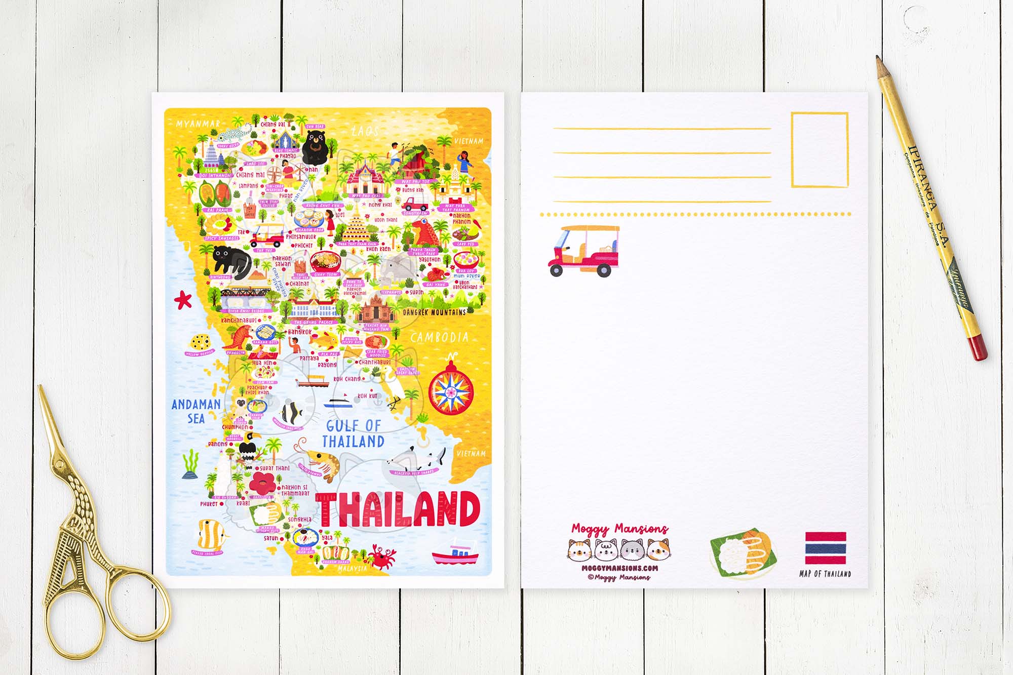 Thailand map postcard
