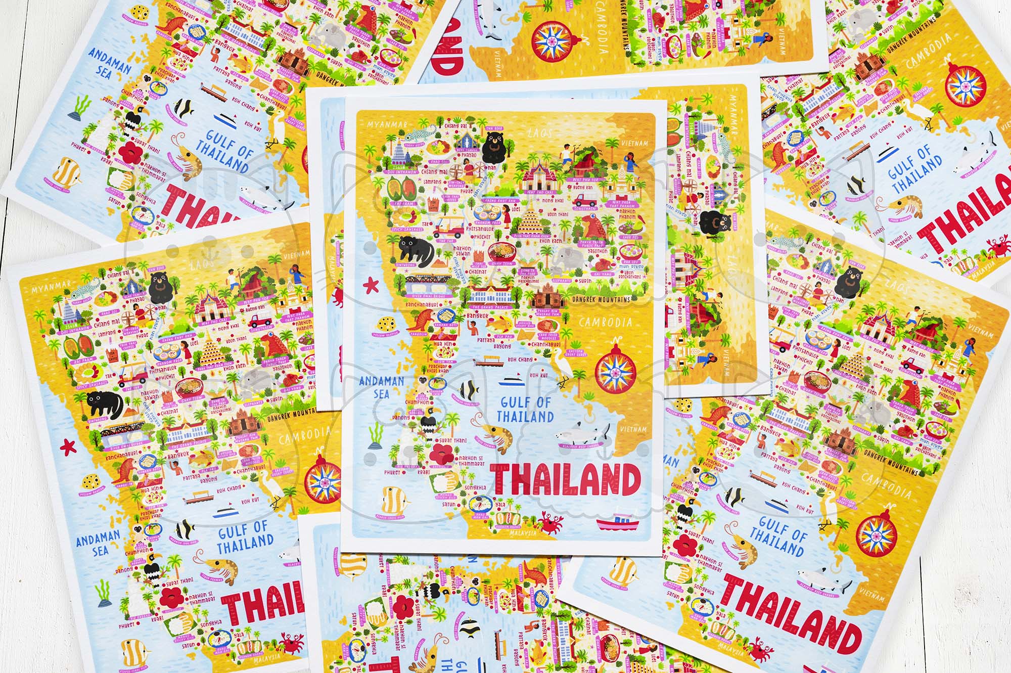 Thailand map postcard