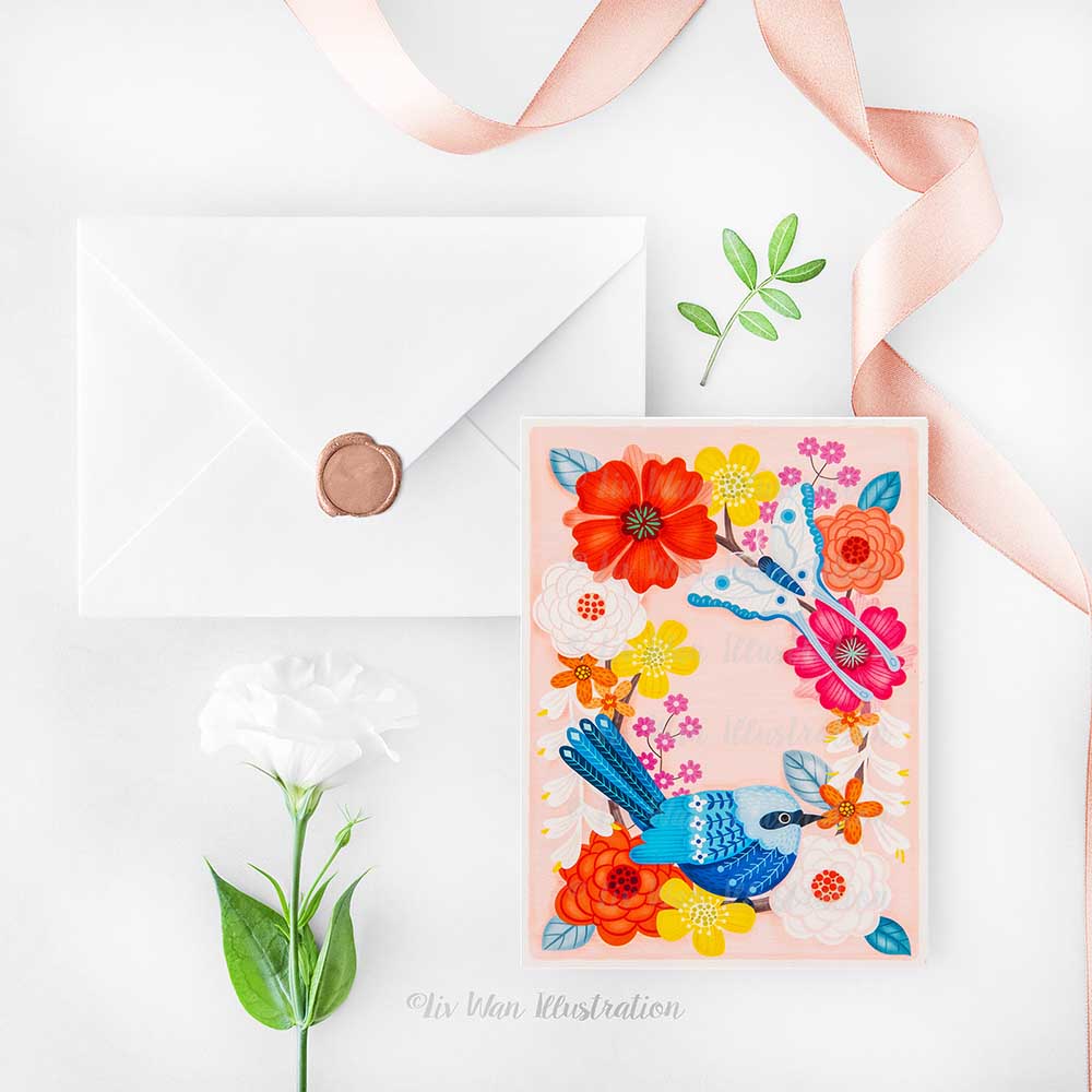 blue fairy wren postcard