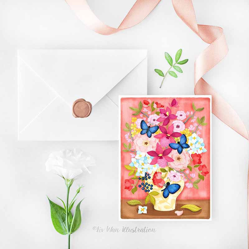 Pink Orchid Vase Postcard