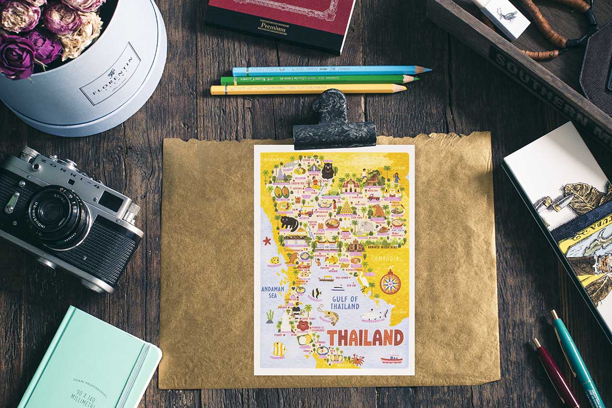 thailand map postcard