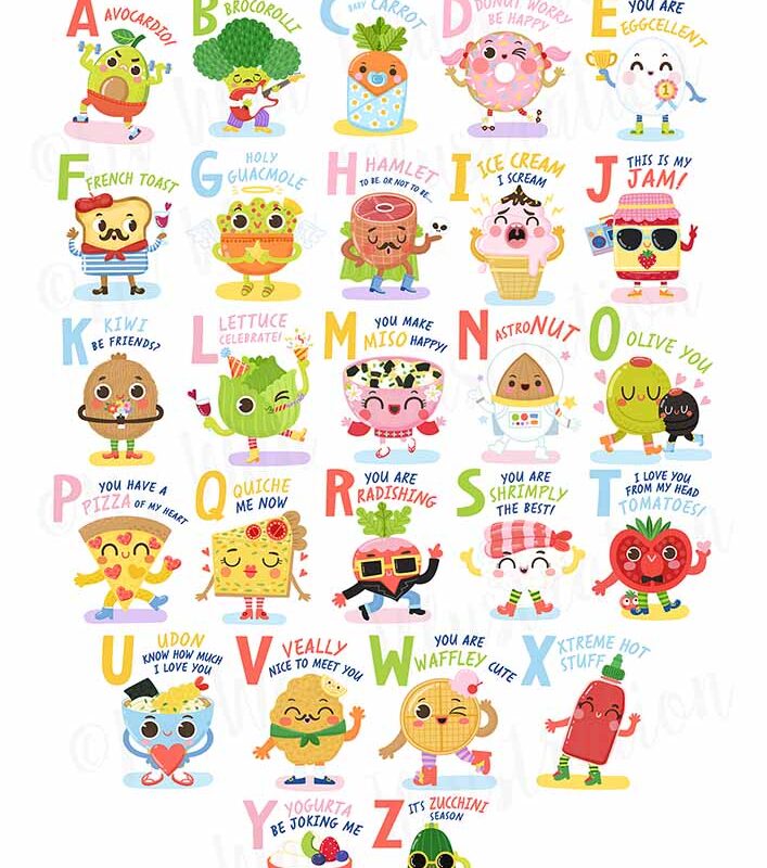 Food Pun Aphabet Stickers