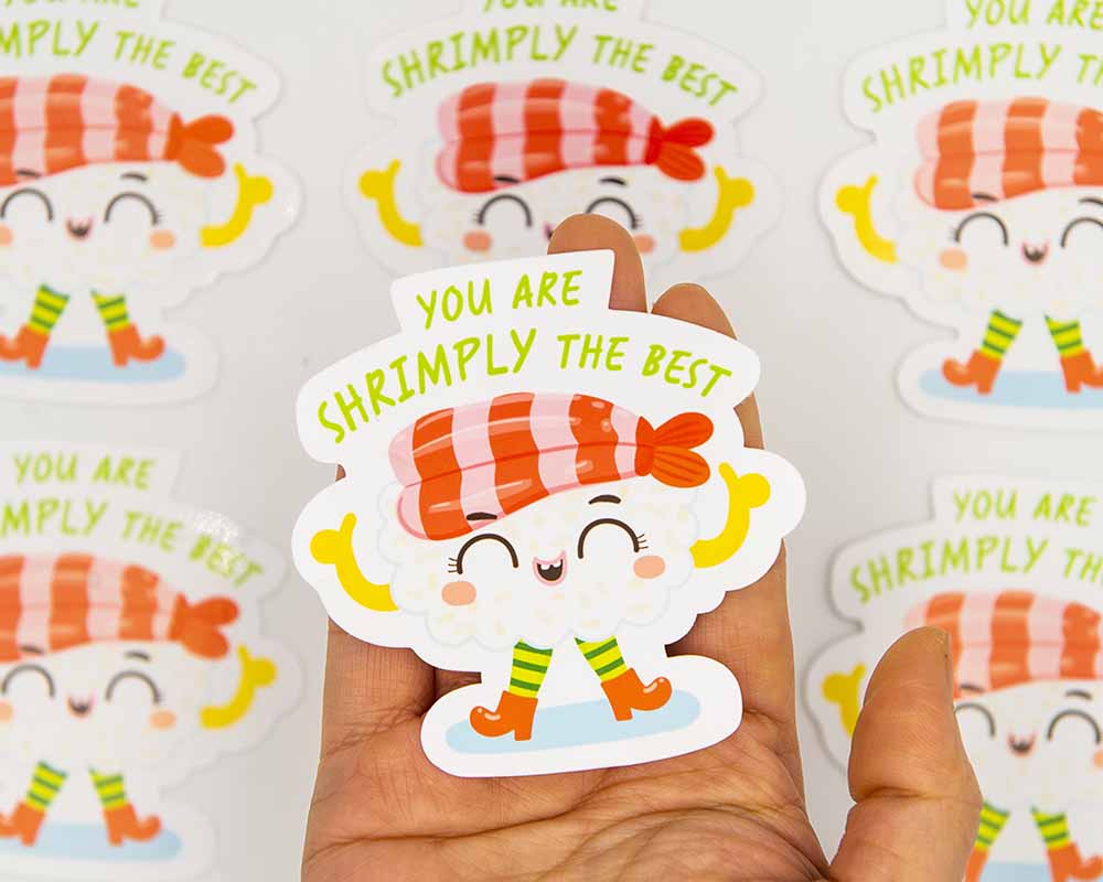 Shrimply The Best Food Pun Sticker
