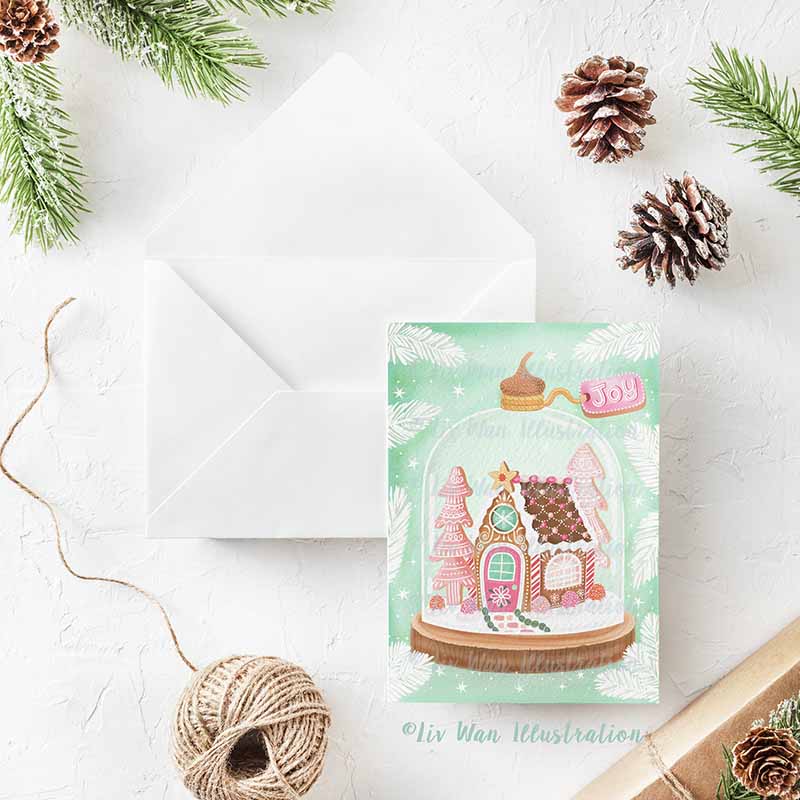 Gingerbread House Christmas Postcard