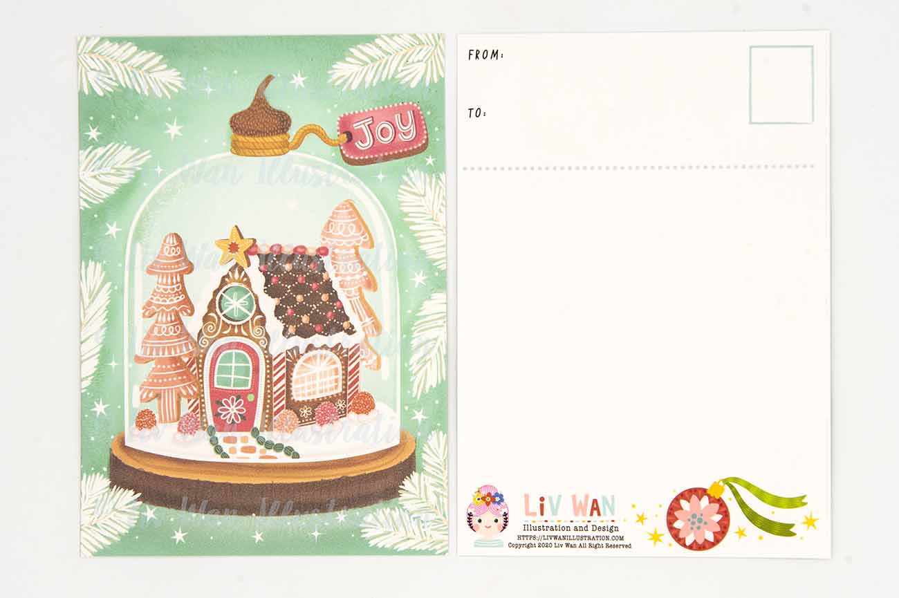 Gingerbread House Christmas Postcard