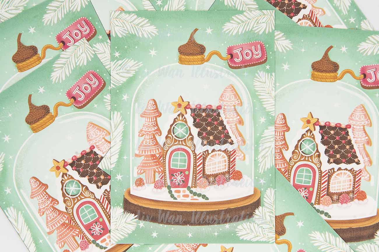 Gingerbread House Christmas Postcard