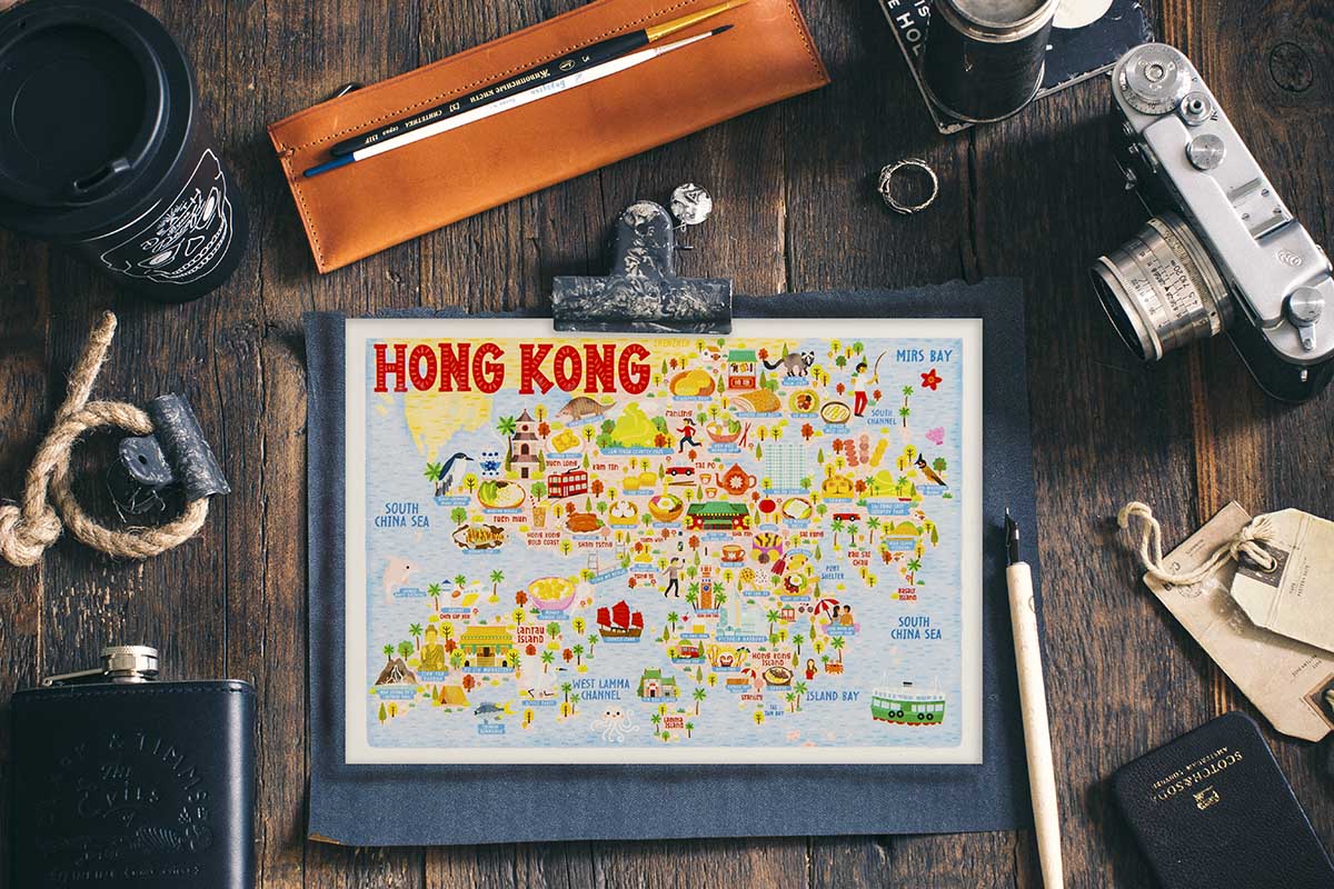 hong kong map postcard