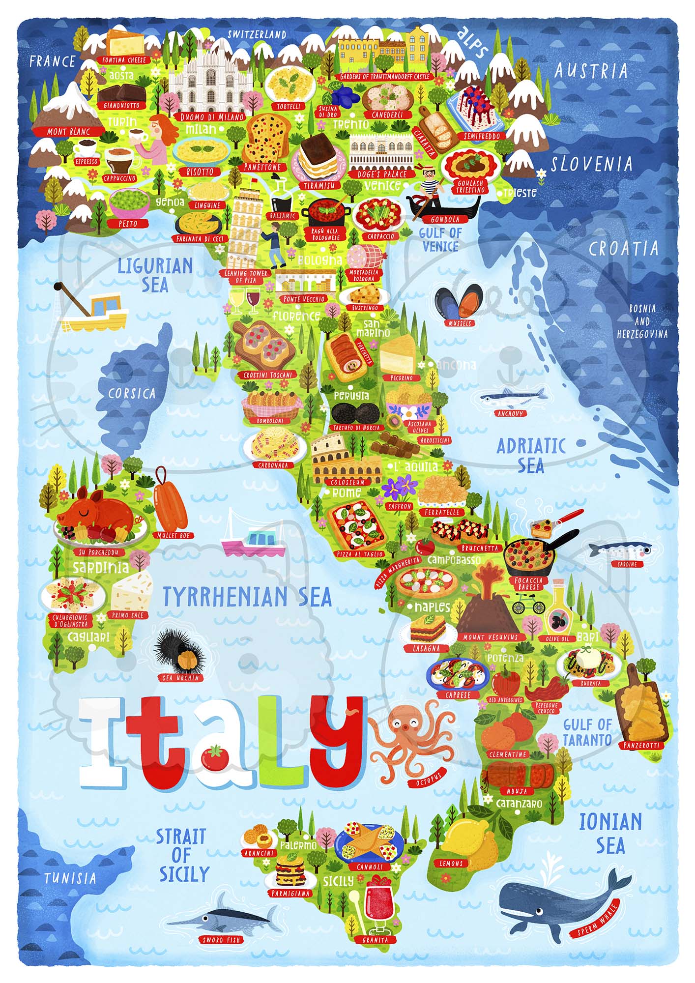 Italy map poster