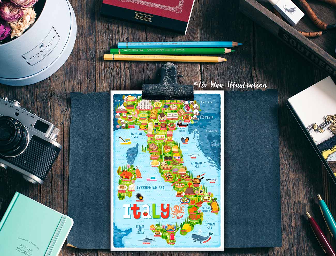 italy map postcard