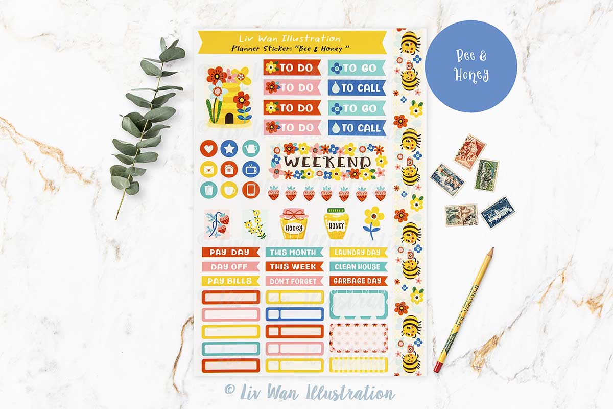 Bees and Honey Planner Sticker Sheet