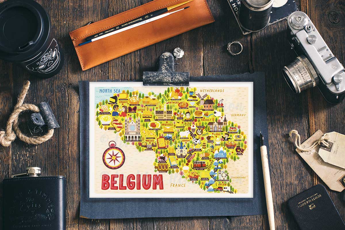 belgium map postcard
