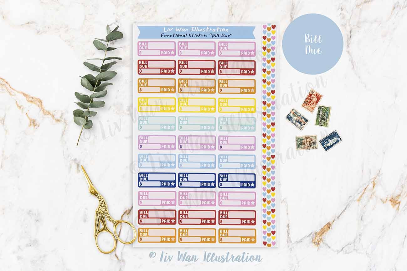 Bill Due Planner Sticker Sheet