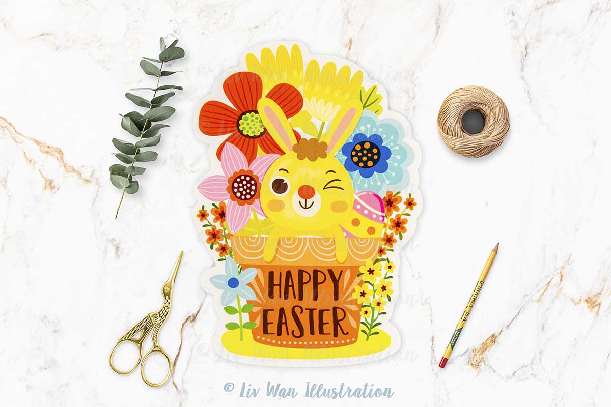 Happy Easter Bunny Flower Pot Postcard