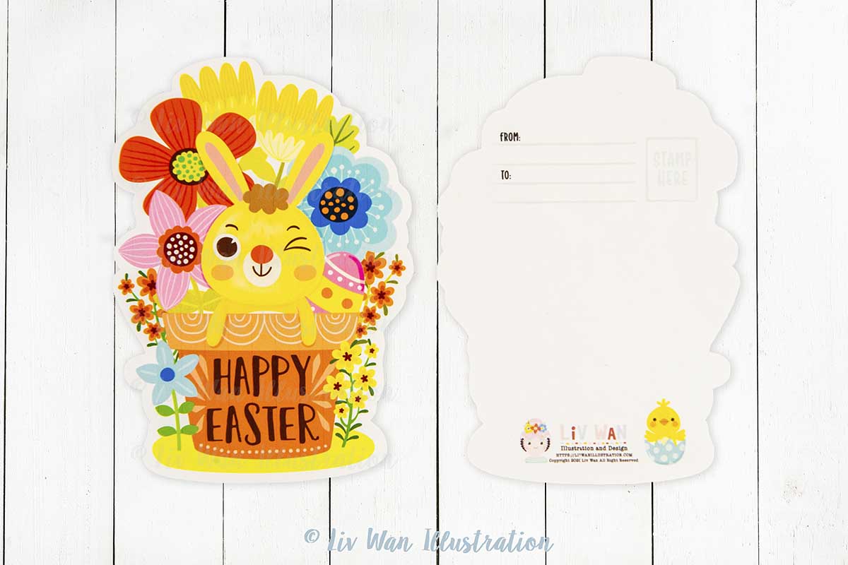 Happy Easter Bunny Flower Pot Postcard