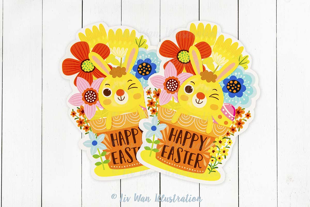 Happy Easter Bunny Flower Pot Postcard