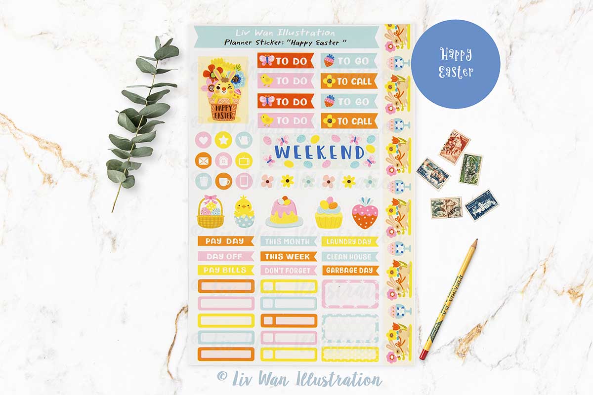 Happy Easter Bunny Planner Stickers
