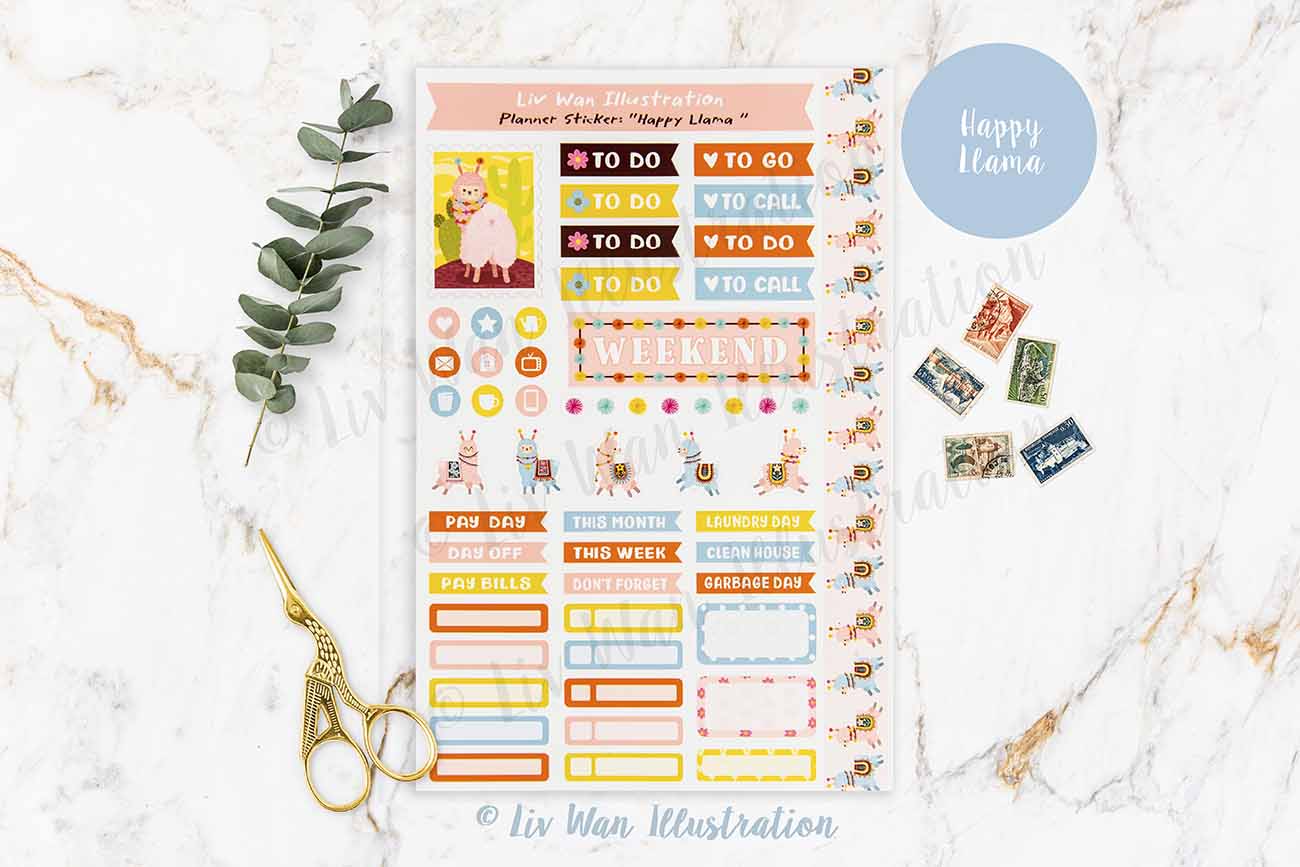 Llama Planner Sticker Sheet