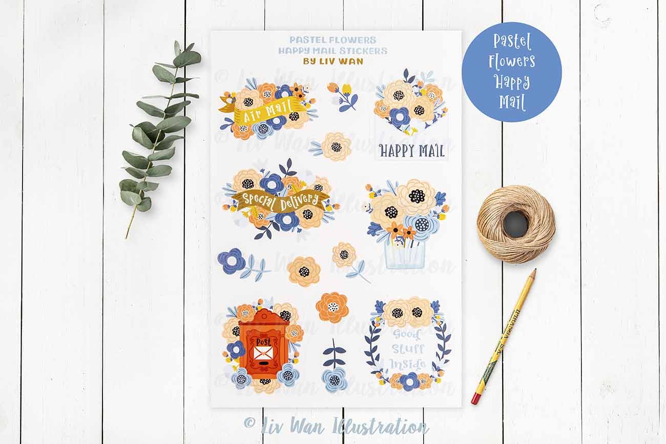 Pastel Flowers Happy Mail Sticker Sheet