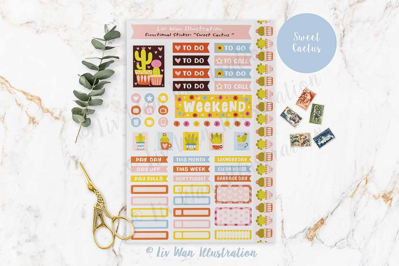 Sweet Cactus Planner Stickers