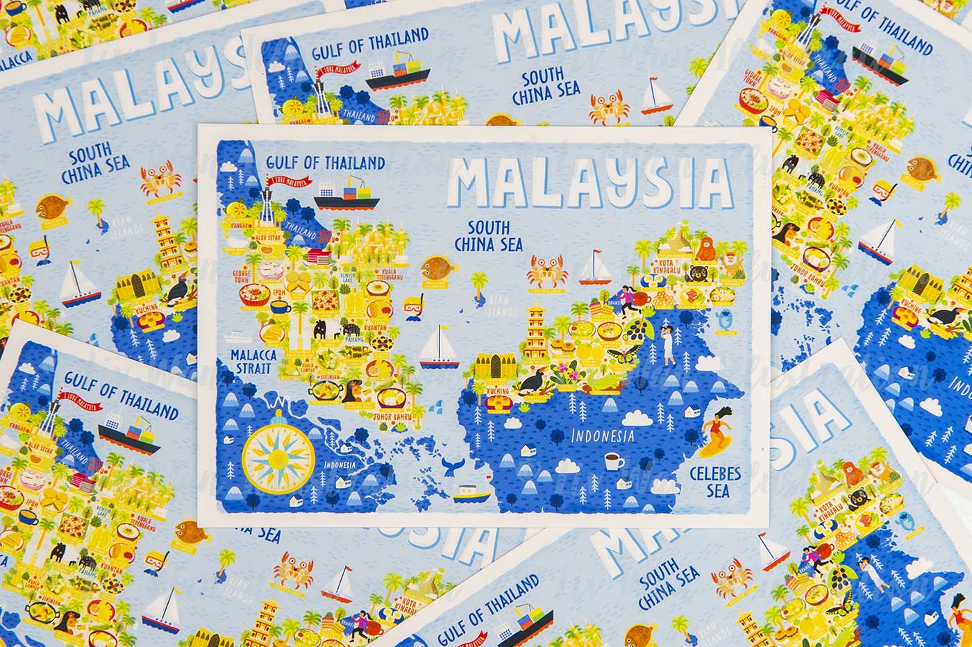 Malaysia Map Postcard
