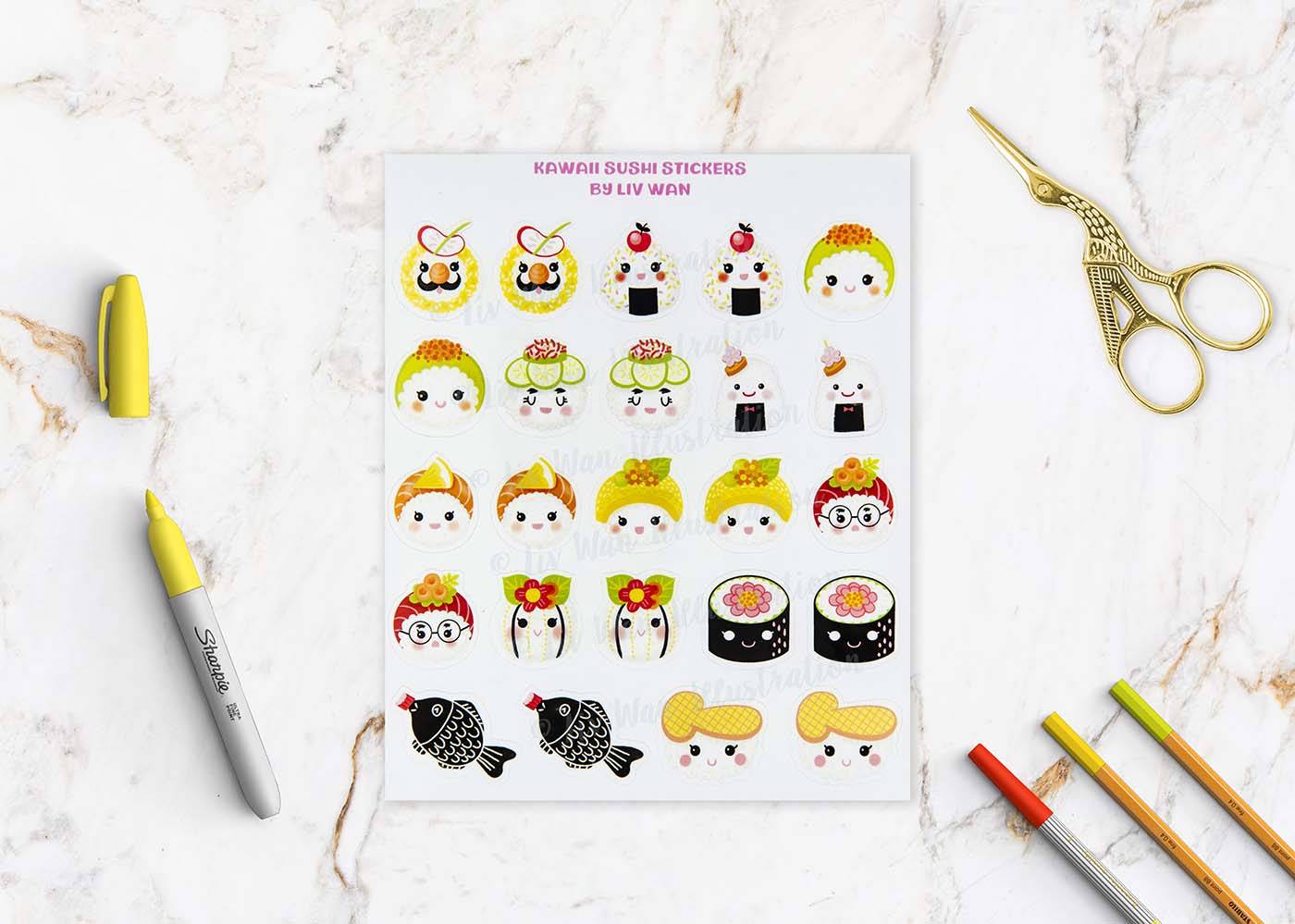 Mini Kawaii Sushi Sticker Sheet
