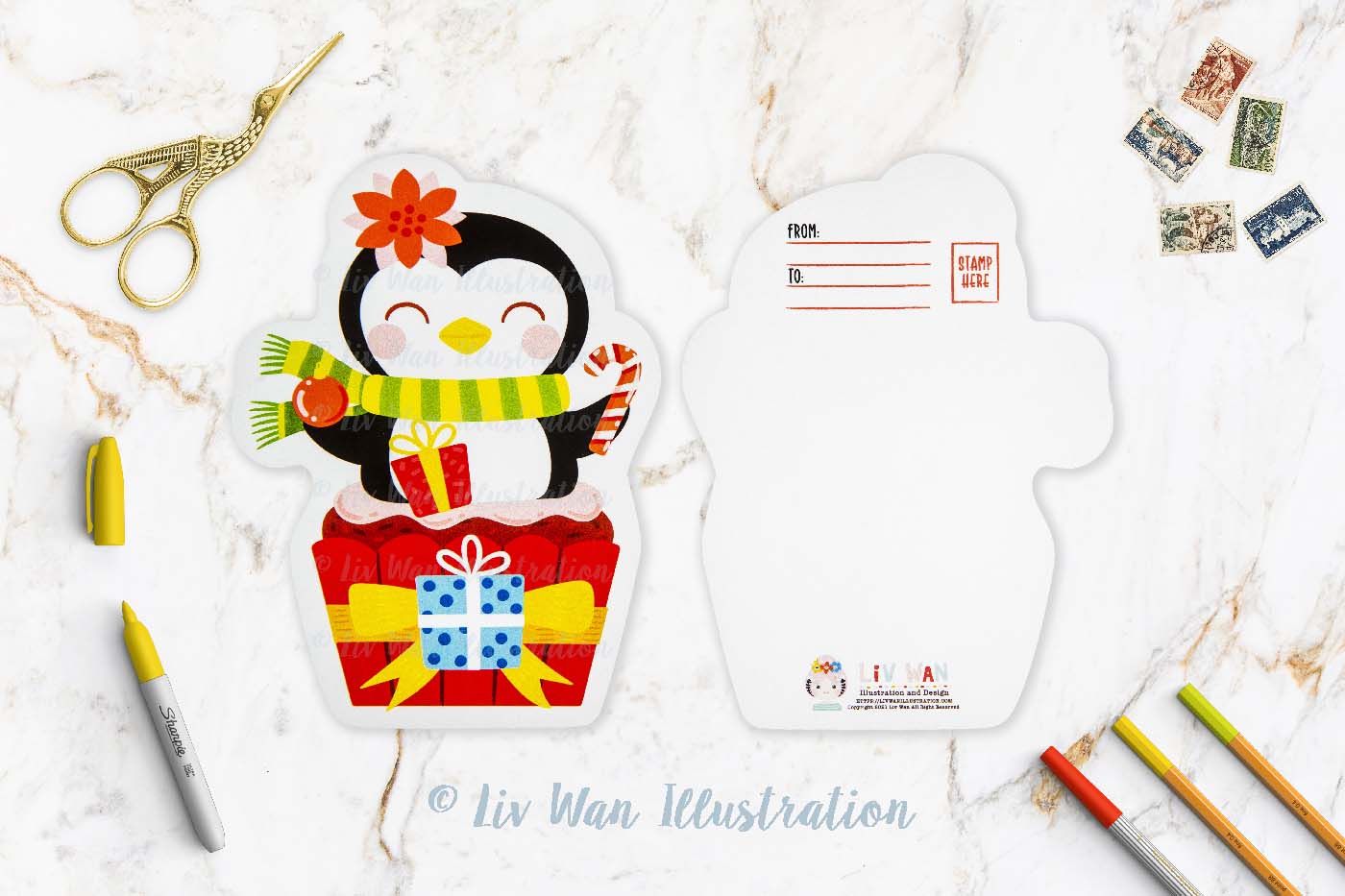 Penguin Cupcake Postcard