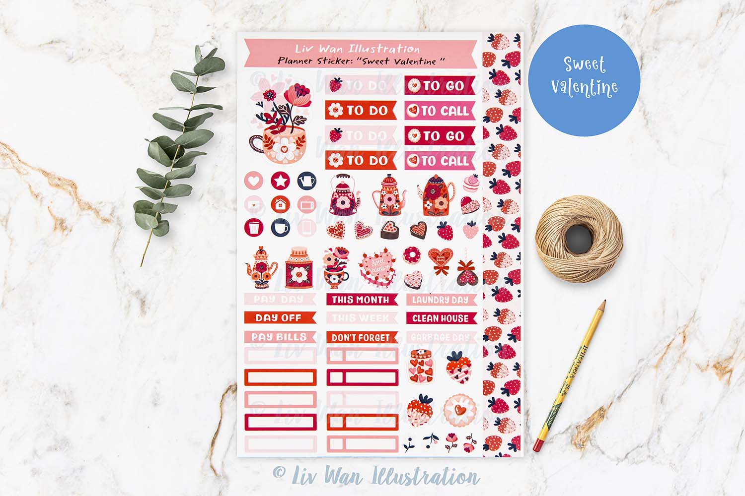 Sweet Valentine Planner Sticker Sheet