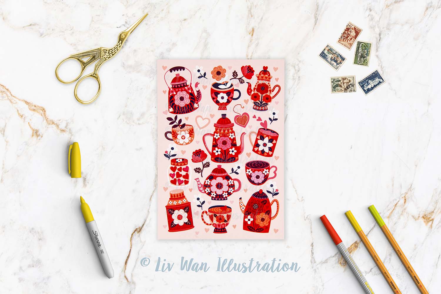 Valentines Teapots Postcard