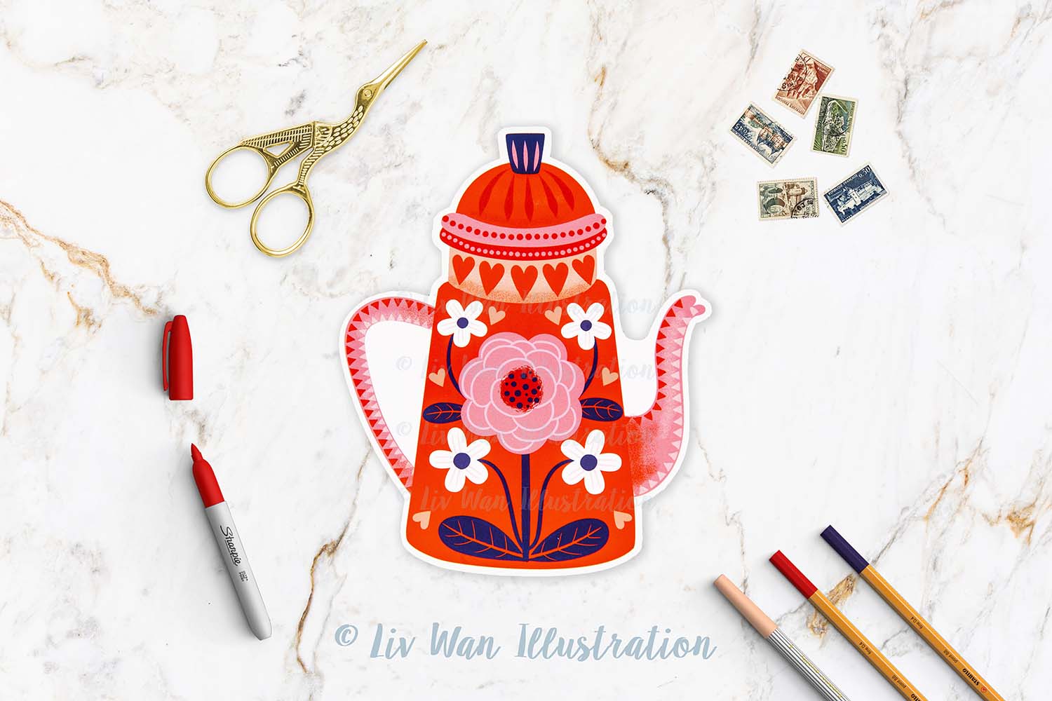 Valentines Flower Pot Postcard