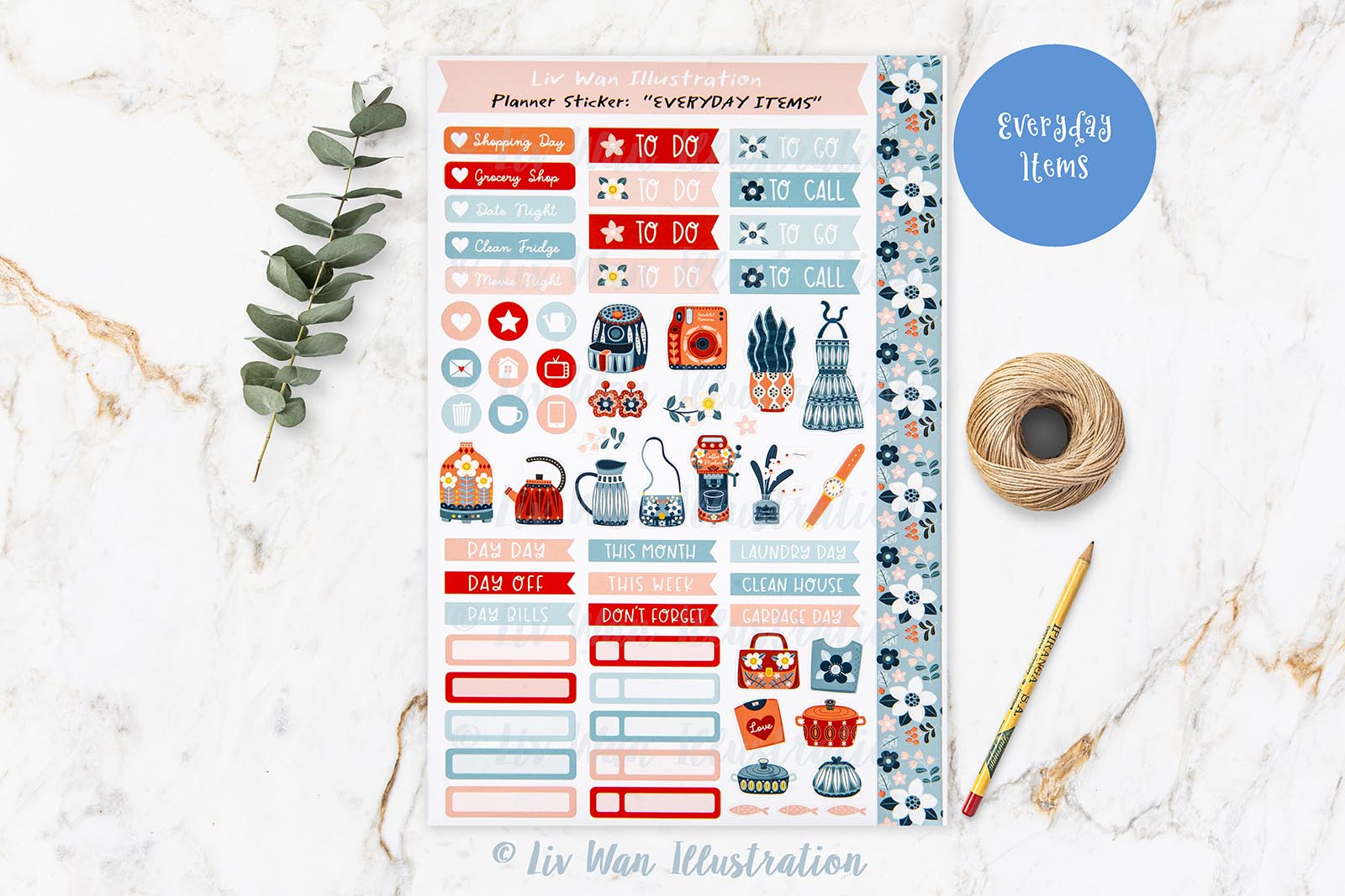 Everyday Items Planner Sticker Sheet
